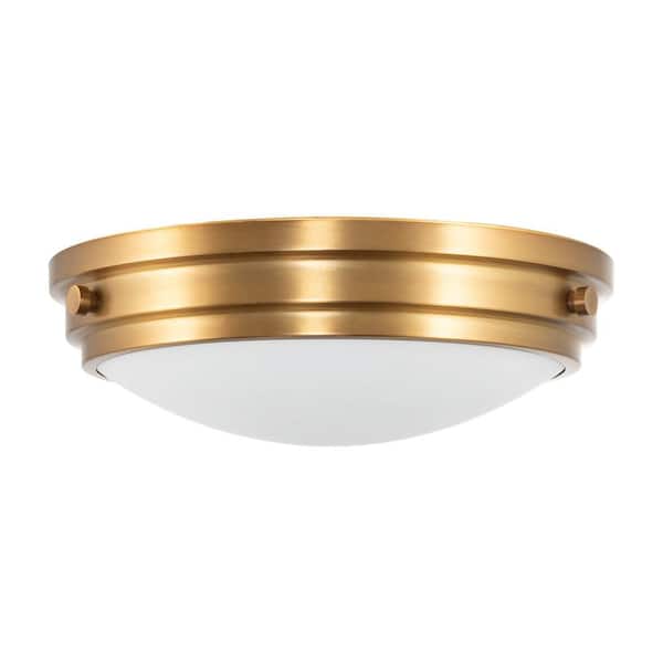 Kira Home Waverly 14 in. 40-Watt 3-Light Warm Brass Modern Flush Mount with Frosted Shade