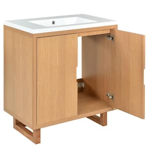 29.5 in. W x 18.1 in. D x 35.1 in . H Freestanding Bath Vanity in Burly Wood with White Resin Sink Top