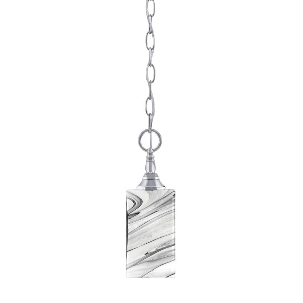 Elva 100-Watt 1-Light Chrome Shaded Pendant Light with 3.5 in. Onyx Swirl G