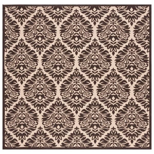 Linden Cream/Brown 7 ft. x 7 ft. Floral Medallion Indoor/Outdoor Square Area Rug