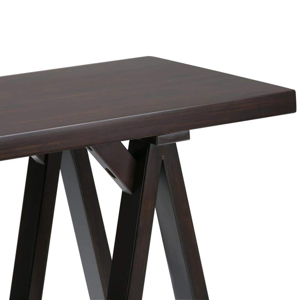 Sawhorse Dark Chestnut Brown Solid Wood Console Table with Storage