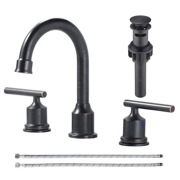 8 in. Widespread 3 Hole Double Handle Bathroom Faucet with Pop-up Drain and cUPC Water Supply Lines in Oil Rubbed Bronze