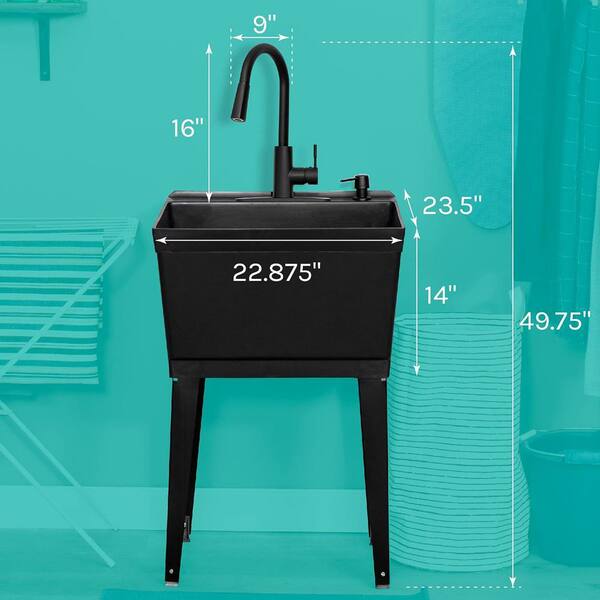 Aoibox 19 Gallon Black Laundry Utility Sink with High Arc Faucet