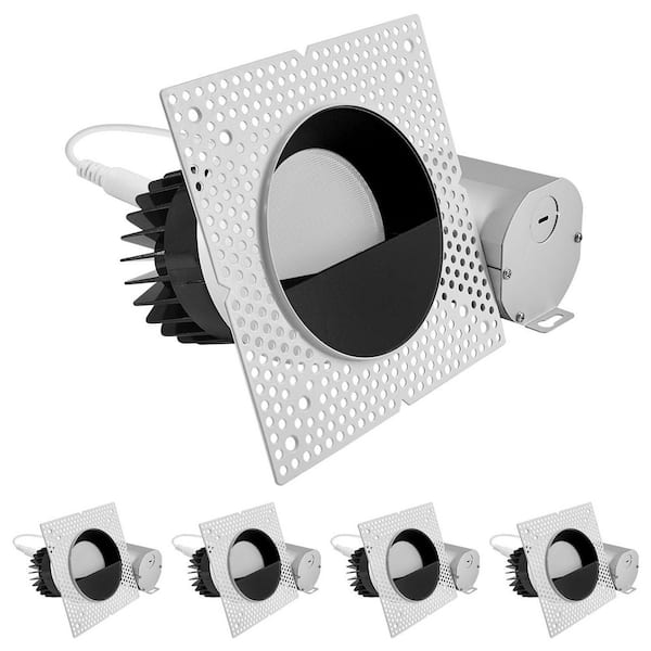 4 in. Integrated LED Trimless Recessed Light with Wall Washer Trim, 25W 2000LM 5CCT 38°, Dimmable, White + Black 4 Pack