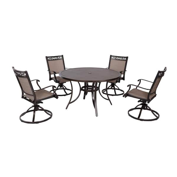 Afoxsos 5-Piece Patio Outdoor Dining Set w/Aluminum Swivel Rocker Sling Chair Set 4-Pieces and 48 in. Tempered Glass Top Table