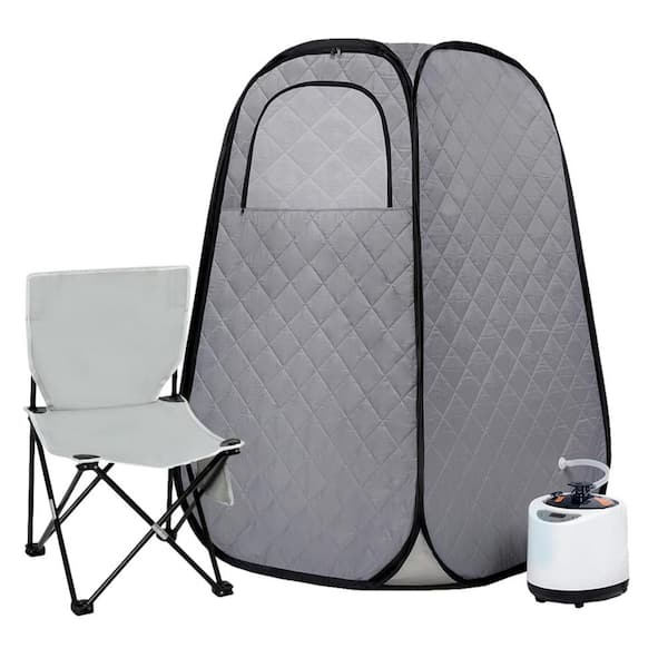 Gray Foldable Portable Steam Sauna, Personal Sauna Tent with 1000w 2.2L Steamer, Folding Chair and Remote Control