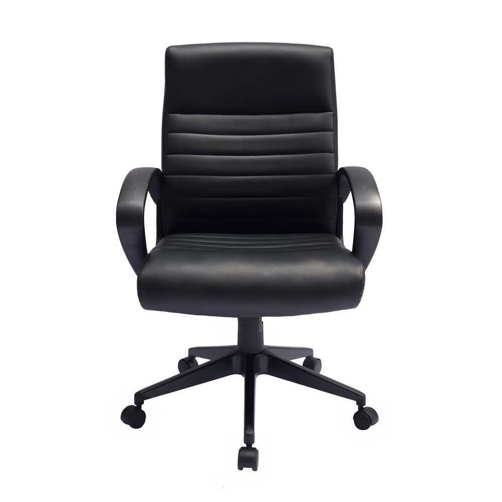 Black Ribbed Back High Back Swivel Task Chair with Fixed Arms