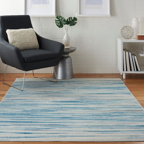 Jubilant Teal Blue 5 ft. x 7 ft. Moroccan Farmhouse Area Rug