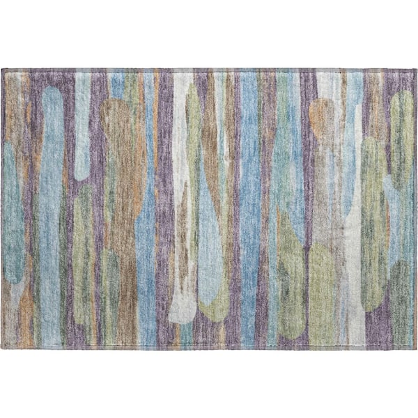 Mayfield Premium Machine Washable Abstract AMF2542 Purple 3 ft. x 4 ft. Area Rug