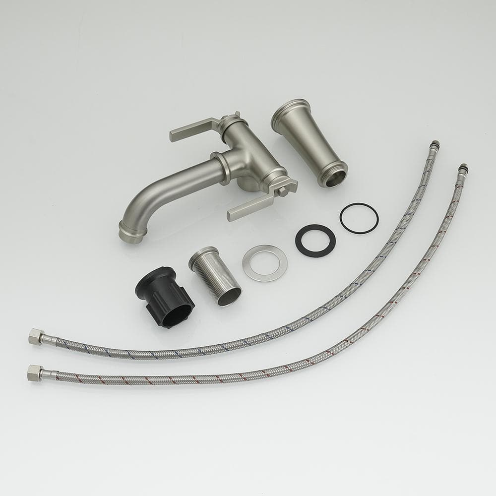 Brushed Nickel Double Handle Industrial Bathroom Faucet