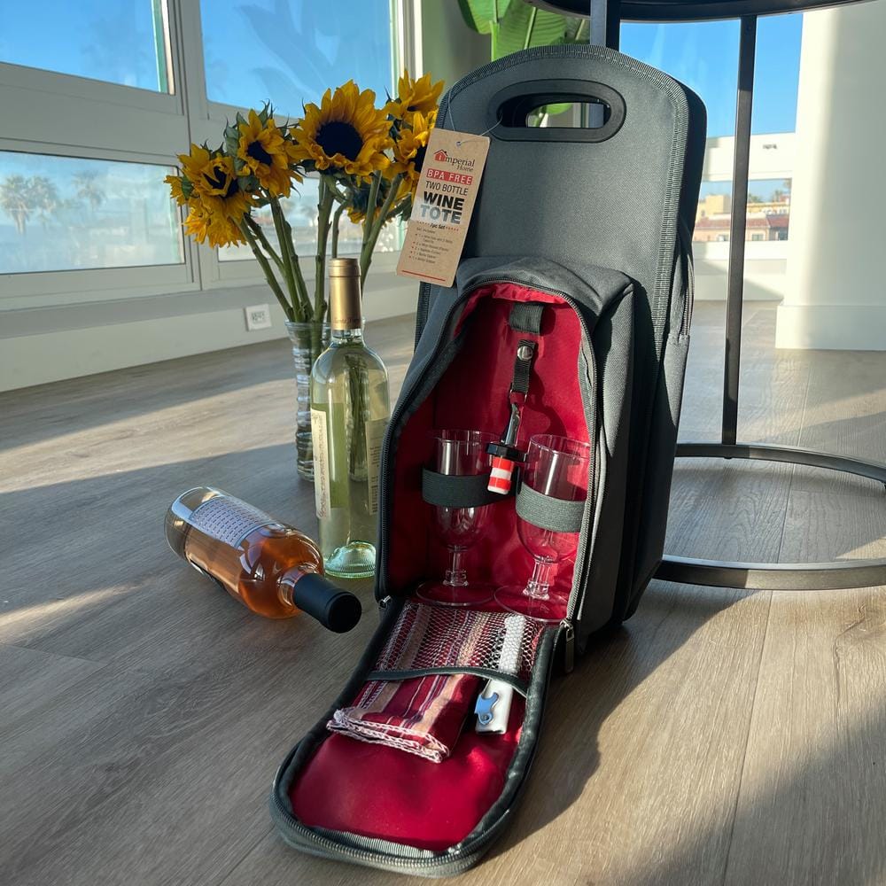 Gray and Red 7-Piece Insulated Picnic Tote Set with Wine Carrier