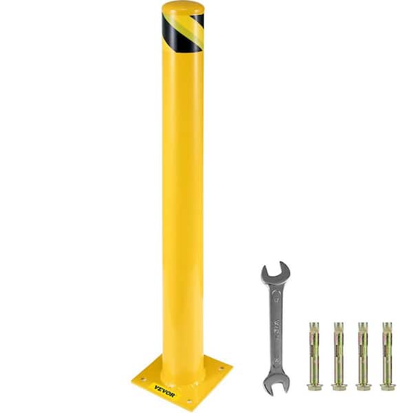 42 in. Height Yellow Powder Coat Pipe Steel Safety Barrier with 4 Free Anchor Bolts for Traffic Sensitive Area