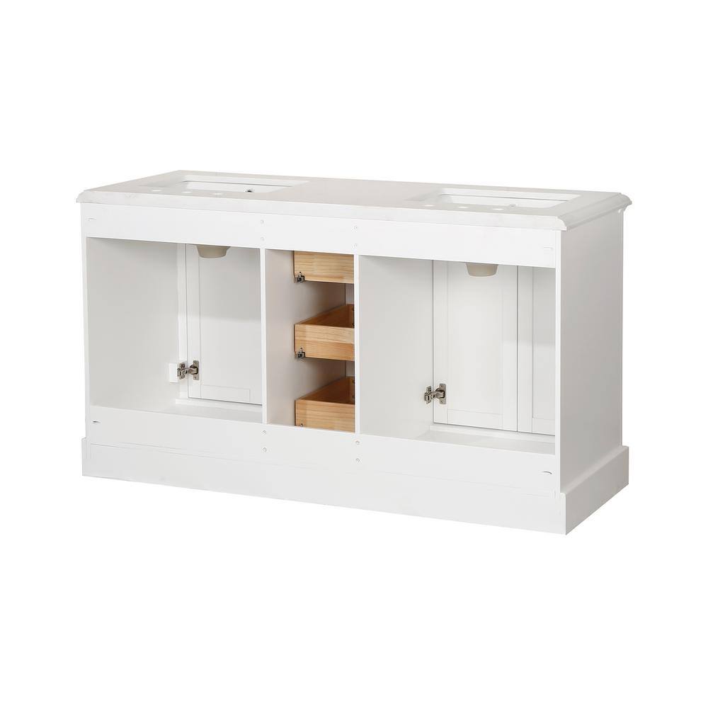 60'' White Double Freestanding Bathroom Vanity with Marble Top