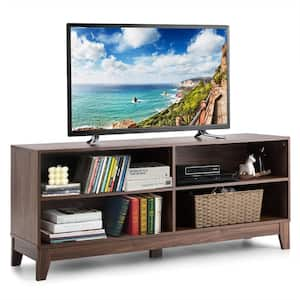 58 in. Walnut Modern Wood TV Stand Console Storage Entertainment Media Center Fits Up to 65 in. TV