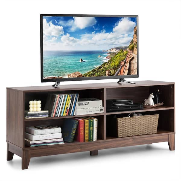 Costway 58 in. Walnut Modern Wood TV Stand Console Storage Entertainment Media Center Fits Up to 65 in. TV