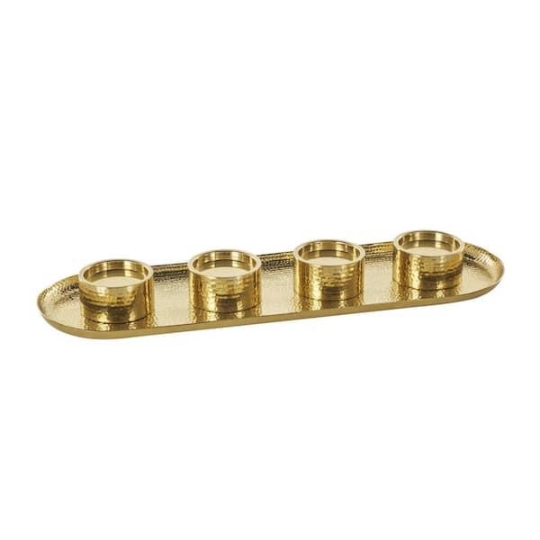 Litton Lane 2 in. Gold Metal Stainless Steel 4-Candle Candelabra with Attached Tray
