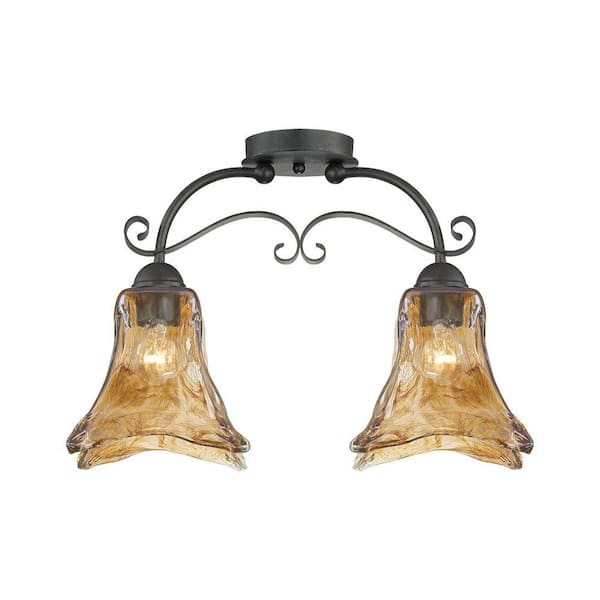 Millennium Lighting 2-Light Burnished Gold Pendant with Umber Swirl Glass