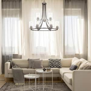 Liam 9-Light Satin Copper Bronze Contemporary Chandelier with Clear Glass Shades For Dining Rooms