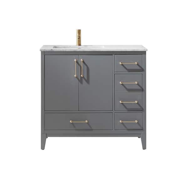 Altair Sutton 36 in. Bath Vanity in Gray with Carrara Marble Vanity Top in White with White Basin