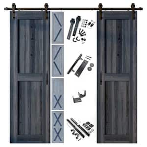 20 in. x 80 in. 5-in-1 Design Navy Double Pine Wood Interior Sliding Barn Door with Hardware Kit, Non-Bypass