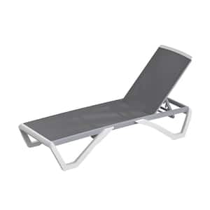 Aluminum Patio Reclining Adjustable Chaise Lounge (White Frame/Gray Fabric)