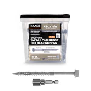 1/4 in. x 4 in. Hex Head Multi-Purpose Hex Drive Structural Wood Screw - Hot Dip Galvanized (50-Pack)