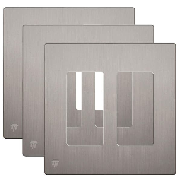 Elite Series 2-Gang 4.68 in. H x 4.73 in. L, Screwless Decorator Wall Plate in Brushed Nickel (3-Pack)