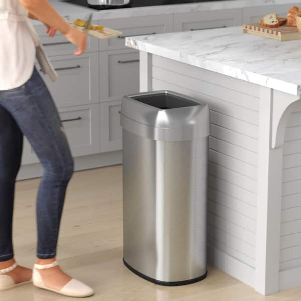 iTouchless 16 Gallon Elliptical Open Top Trash Can with Dual
