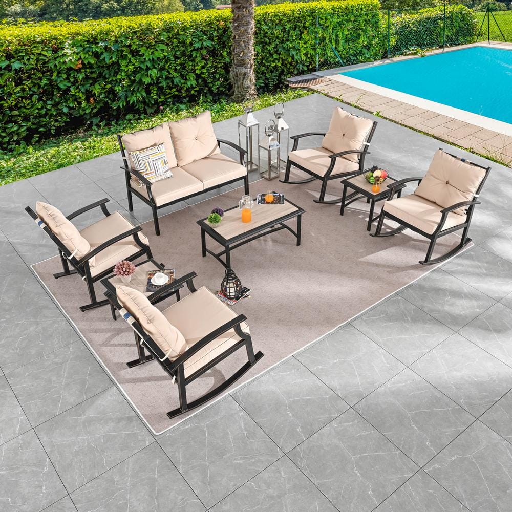 Patio Festival 8Piece Metal Patio Conversation Set with Khaki Cushions
