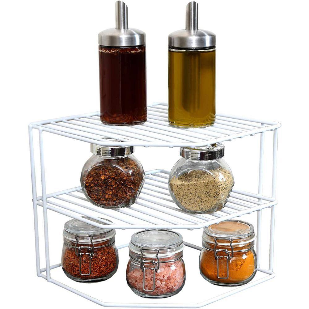 White 3-Tier Kitchen Corner Shelf Rack with PE Finish