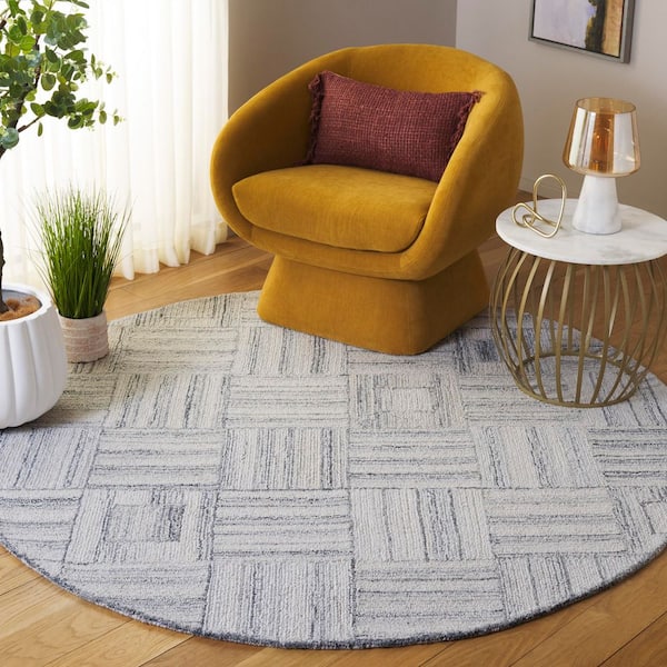 Abstract 6 ft. x 6 ft. Gray Geometric Abstract Grid Round Area Rug