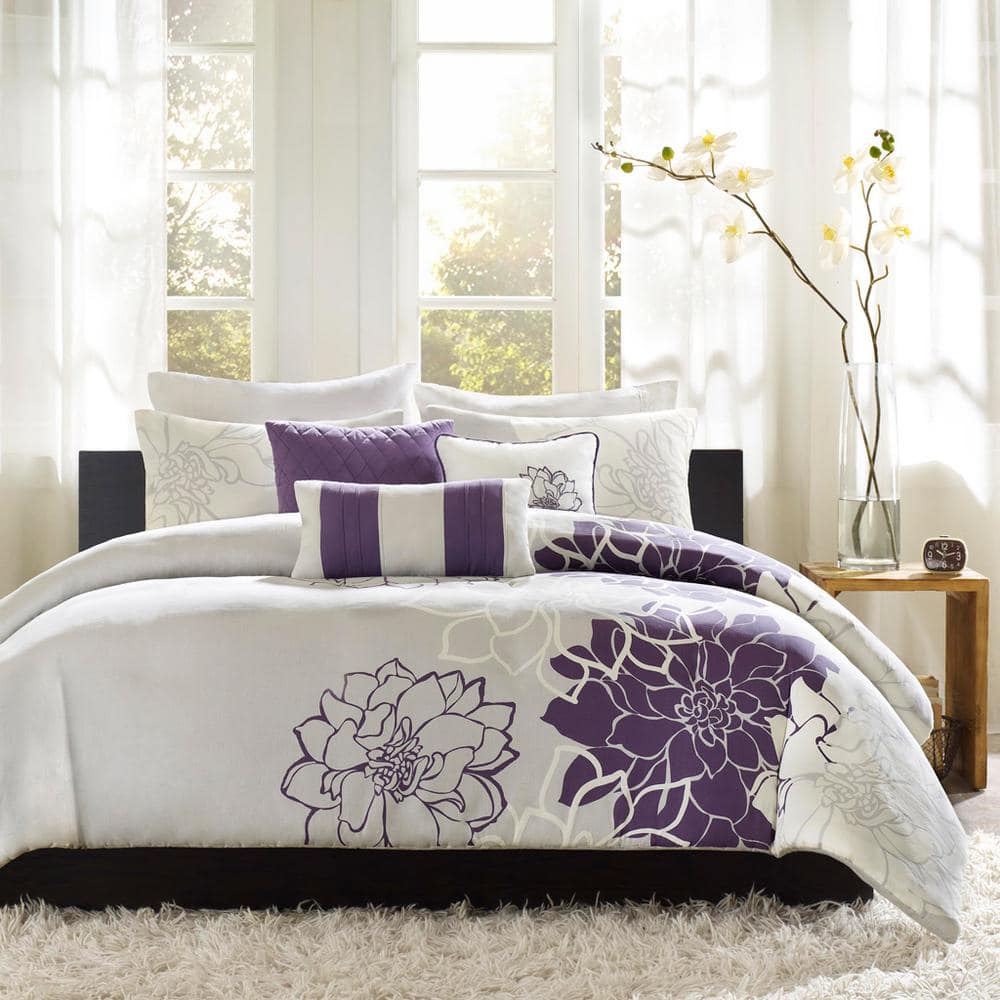 Lola Purple Floral Cotton King/Cal King Duvet Cover Set