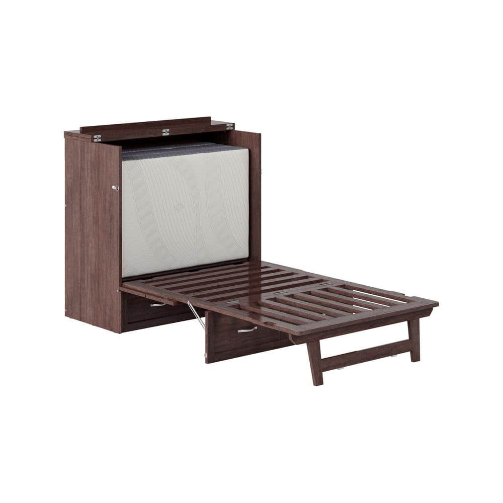 White Twin Murphy Bed Chest with Storage Drawer