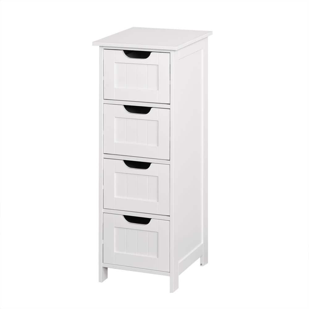 11.8 in. W x 11.8 in. D x 32.3 in. H White Wood Linen Cabinet with 4-Drawer