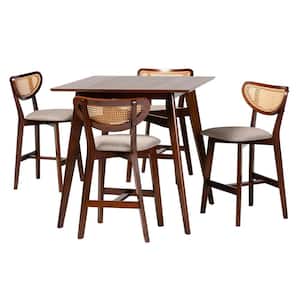 Dannell 5-Piece Grey and Walnut Brown Bar Table Set