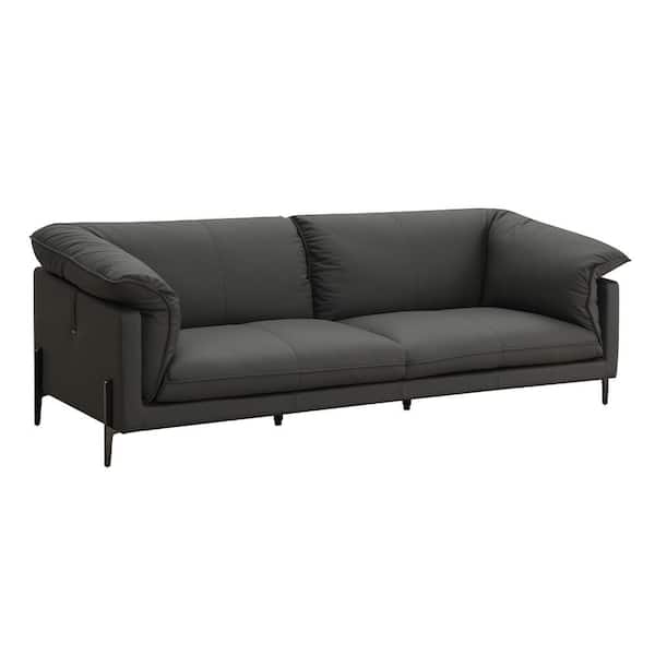 Tadi 41 in. Solid Leather 2 Seat No Additional Features Loveseat in Black Top Grain Leather