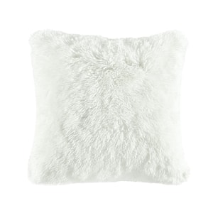 Emma Faux Fur White 20 in. x 20 in. Throw Pillow Cover