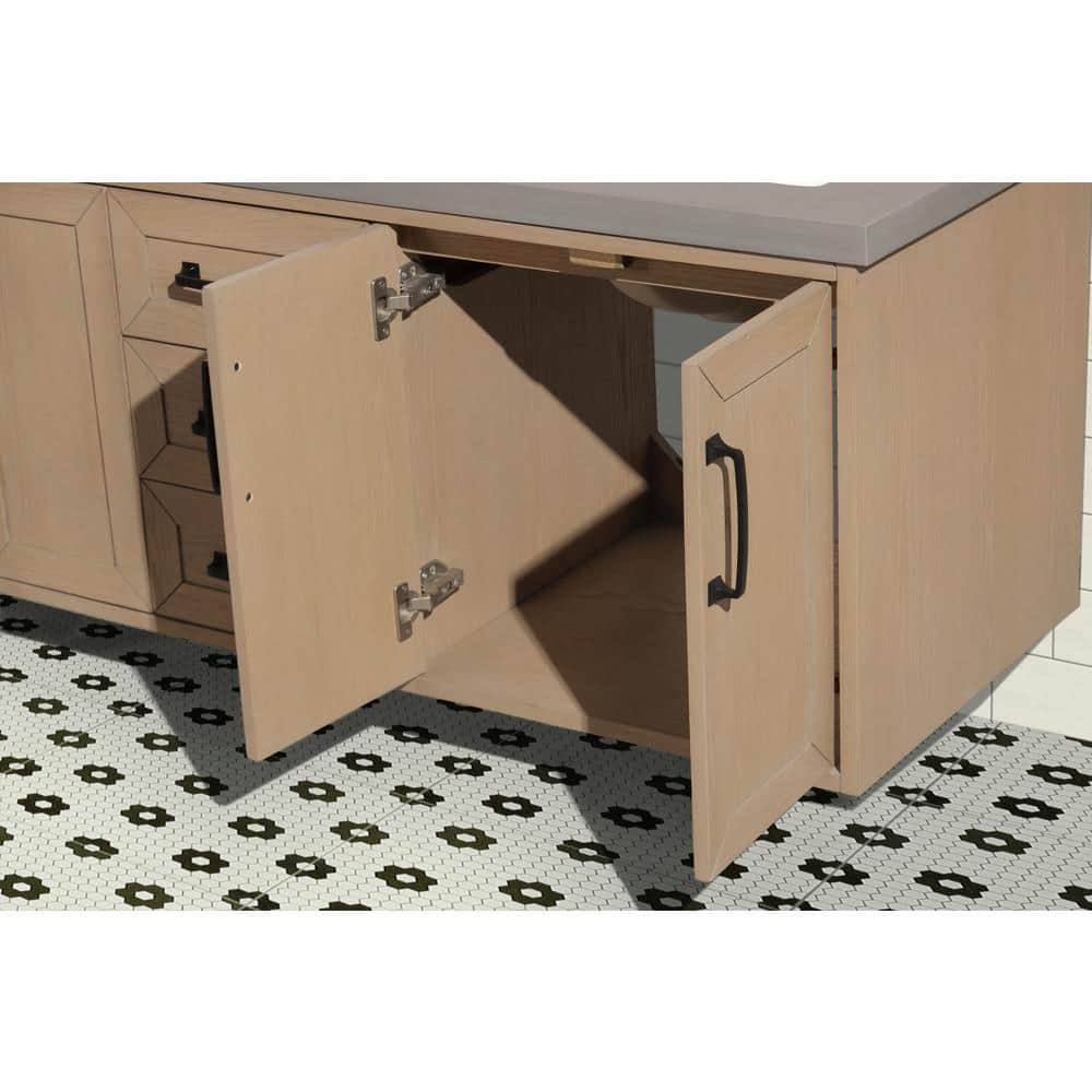 Venice 55" Oak Gray Double Sink Wall-Mount Vanity with Quartz Top