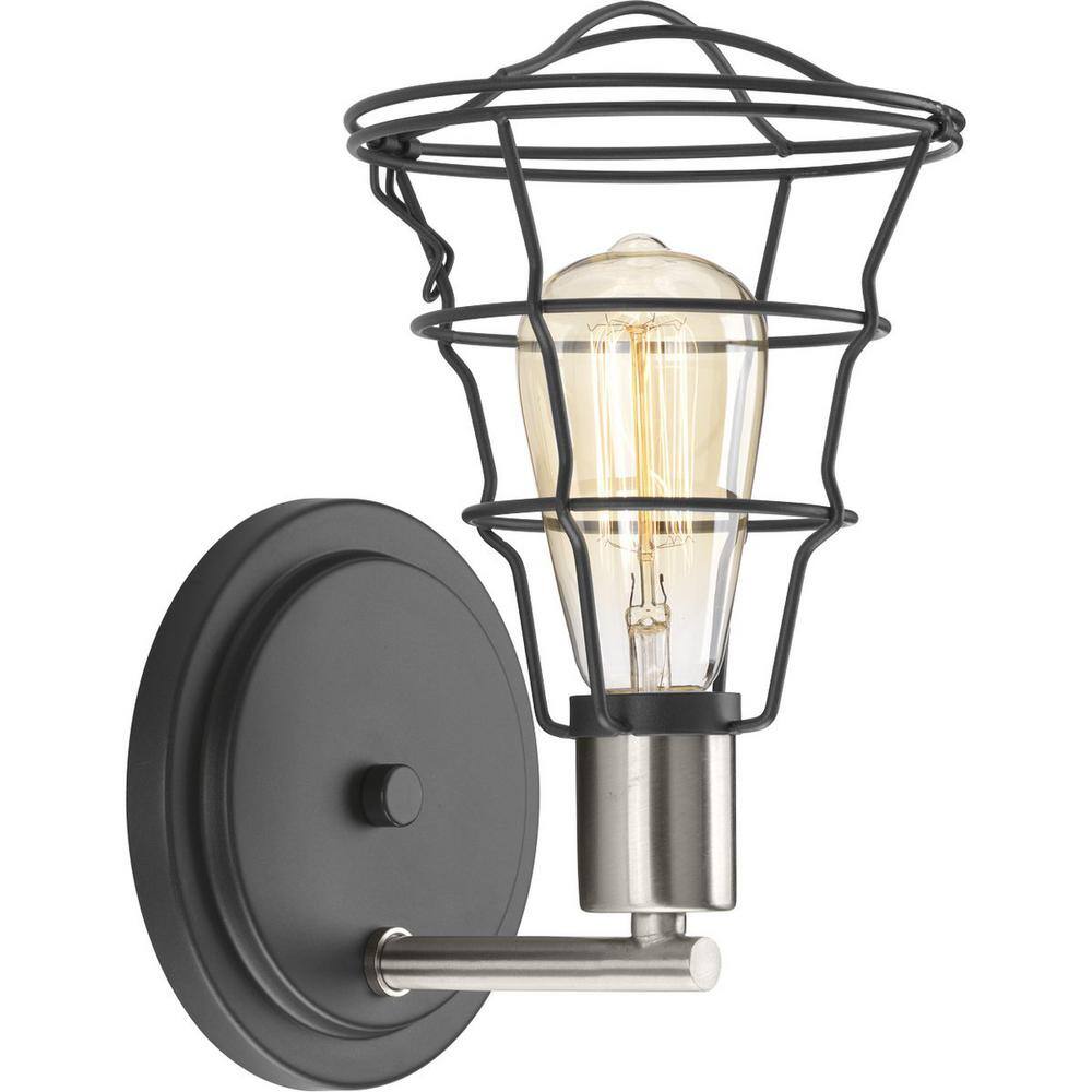 Graphite Black Industrial Cage Bathroom Sconce Light