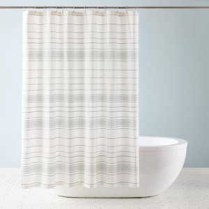 Solana Woven Cotton Stripe 70 in. x 72 in. Shower Curtain White/Aqua Blue