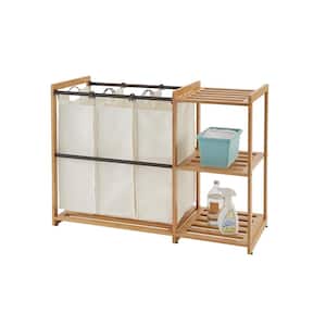 3-Bag Bamboo Laundry Station with Bronze Poles