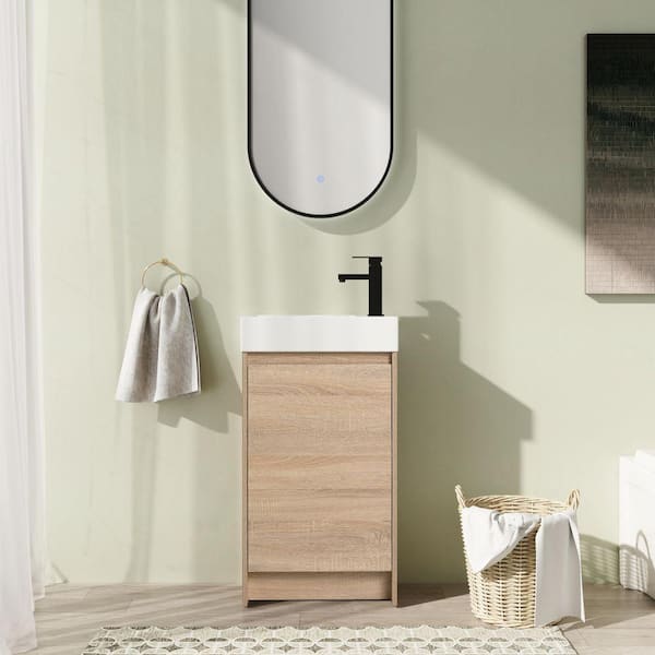 18 in. Freestanding Single Light Oak Bath Vanity with White Ceramic Vanity Top Assembled