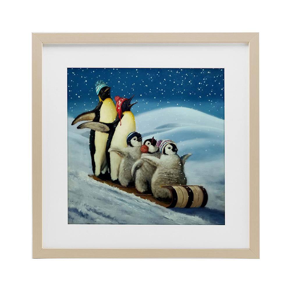 Sleigh Ride Snowy Penguins by Lucia Heffernan Framed Graphic Art Print Animal 16 in. x 16 in. price history on PriceWatchPro