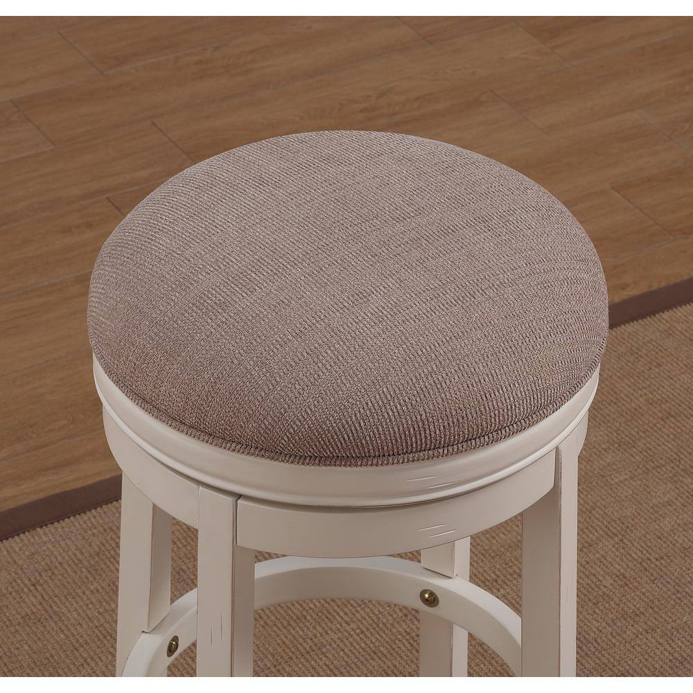 Transitional 26'' Swivel Backless Counter Stool in Antique White and Light Brown