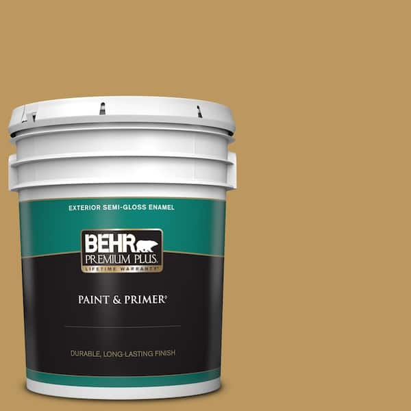 BEHR PREMIUM PLUS 5 gal. #330F-5 Golden Bear Semi-Gloss Enamel Exterior Paint & Primer