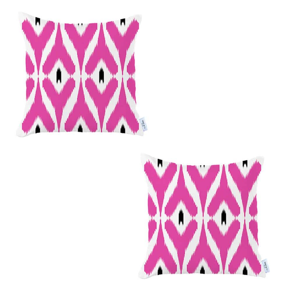 Hot Pink Ikat Reversible Polyester Pillow Covers, 18" Set of 2