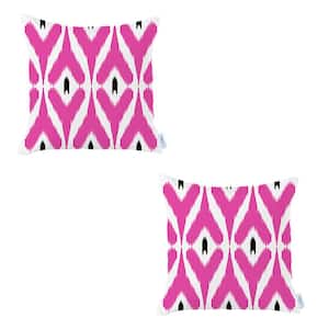 Ikat (Set of 2) Pink Square 18 in. x 18 in. Boho Throw Pillow Covers
