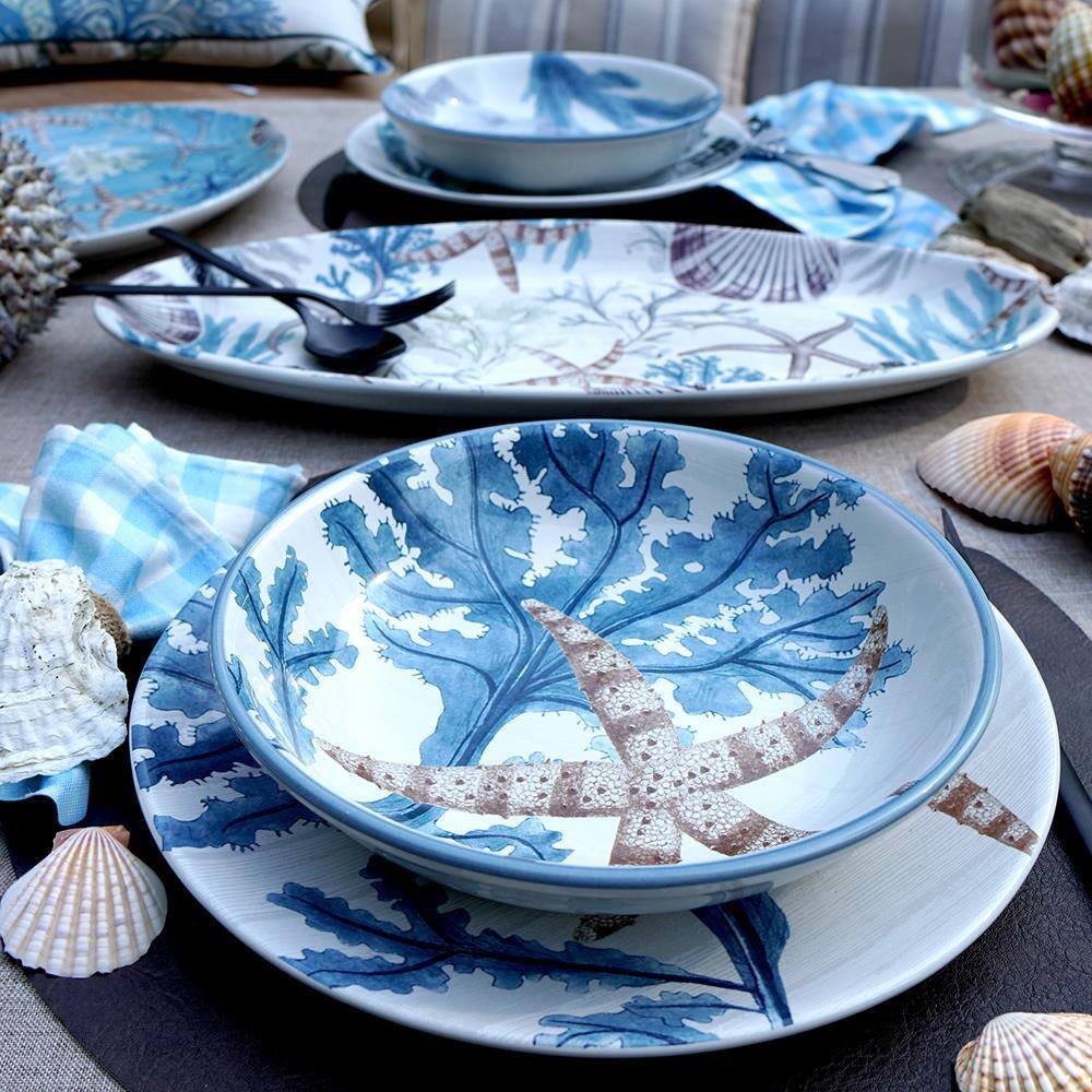 Coastal Blue Ceramic Soup Bowls Set of Four