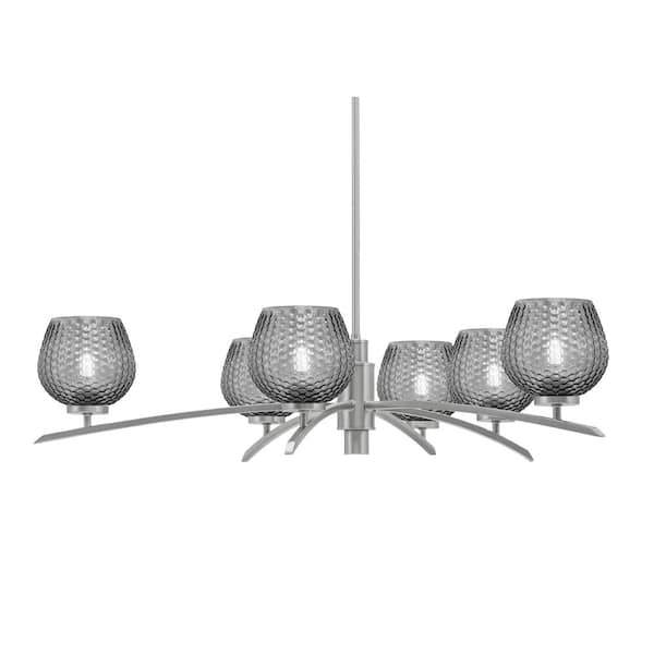 Unbranded Siena 31.75 in. 6-Light Graphite Chandelier with 6 in. Smoke Textured Glass Shades, no bulbs included