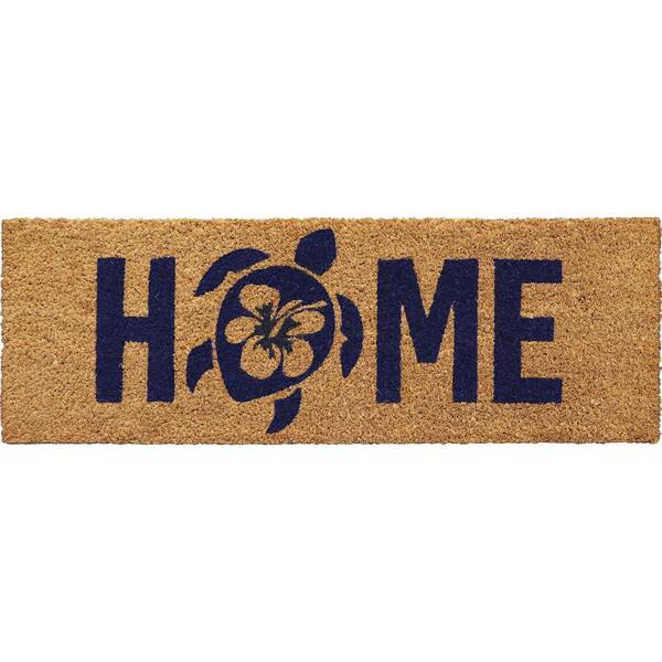 EVIDECO French home goods Door Scraper Natural Turtle Home Print Blue 30 in. x10 in. Recycled Rubber Backing Long and Narrow Door Mat